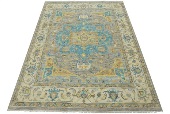 Heriz Rug 8' x 10' Gray Wool Modern Hand-Knotted Oriental Carpet