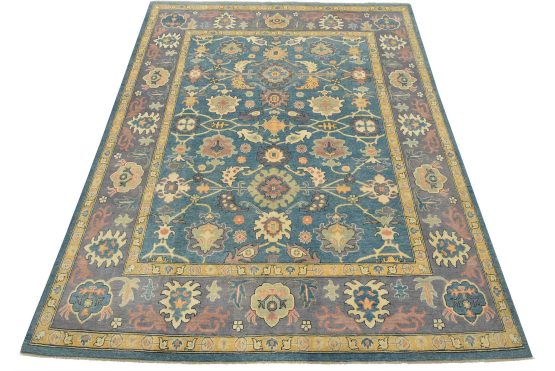 Caucasian Rug 8' x 9'8'' Blue Wool Traditional Hand-Knotted Oriental Carpet
