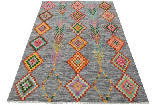 Moroccan Rug 8'1'' x 10'3'' Gray Wool Geometric Hand-Knotted Carpet