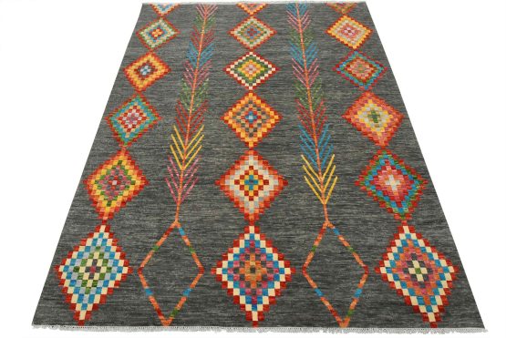 Moroccan Rug 7'11'' x 10'2'' Gray Wool Geometric Hand-Knotted Area Carpet