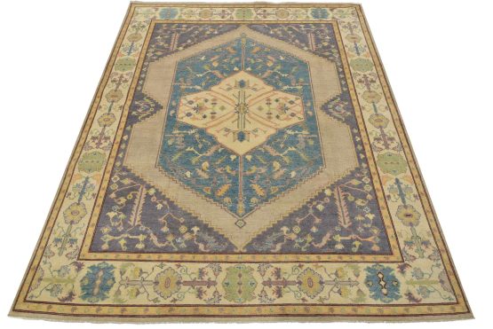 Caucasian Rug 8'2'' x 9'11'' Blue Wool Traditional Hand-Knotted Oriental Carpet