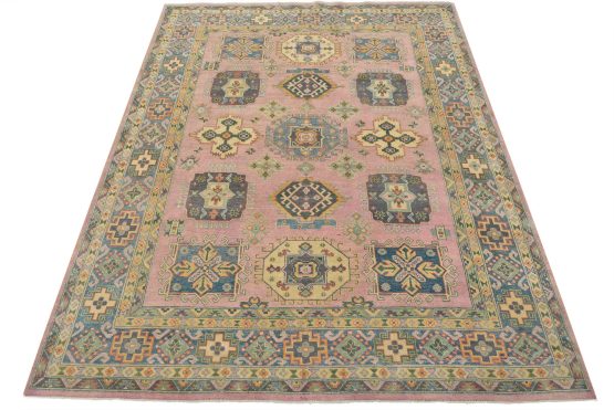 Kazak Rug 8'2'' x 9'11'' Pink Wool Tribal Hand-Knotted Oriental Carpet