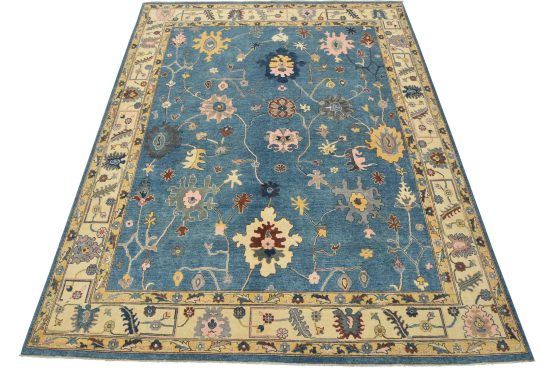 Caucasian Rug 7'11'' x 9'8'' Blue Wool Traditional Hand-Knotted Oriental Carpet