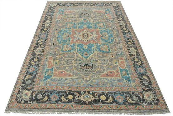 Heriz Rug 9' x 11'11'' Gray Wool Modern Hand-Knotted Oriental Carpet