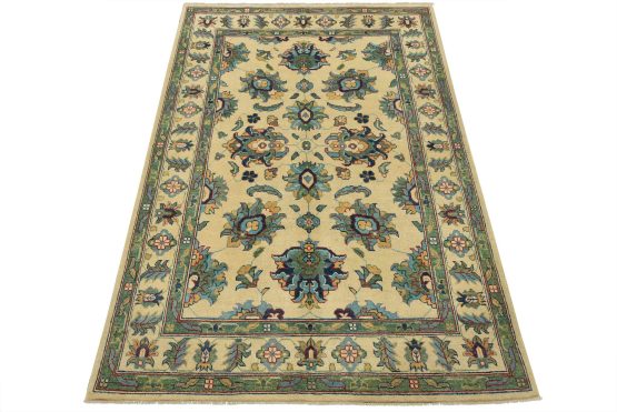Caucasian Rug 4'10'' x 6'10'' Beige Wool Traditional Hand-Knotted Oriental Carpet