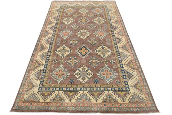 Kazak Rug 6'9'' x 10'1'' Brown Wool Tribal Hand-Knotted Oriental Carpet