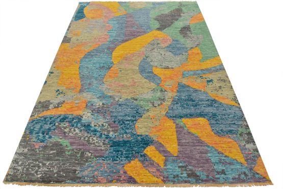 Abstract Rug 9' x 12'1'' Multicolor Wool Contemporary Hand-Knotted Carpet