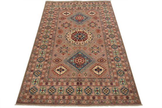 Kazak Rug 4'11'' x 6'11'' Brown Wool Tribal Hand-Knotted Oriental Carpet