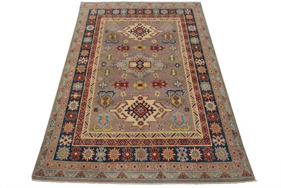 Kazak Rug 5' x 6'7'' Brown Wool Tribal Hand-Knotted Oriental Carpet