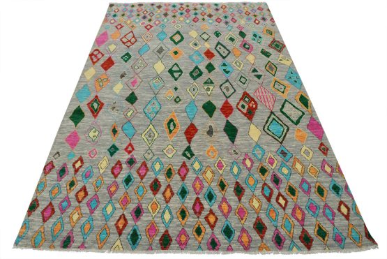 Moroccan Rug 9' x 12'4'' Gray Wool Contemporary Hand-Knotted Carpet