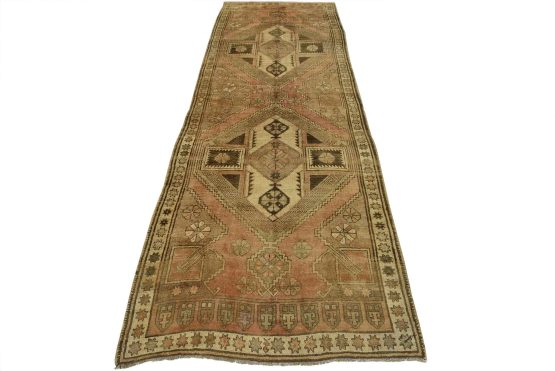 Konya Runner 4'8'' x 12'3'' Pink Wool Semi-Antique Tribal Hand-Knotted Rug
