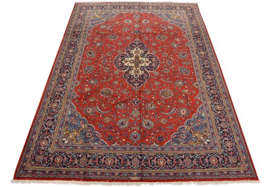 Sarouk Rug 9'10'' x 12'9'' Red Wool Vintage Traditional Hand-Knotted Carpet