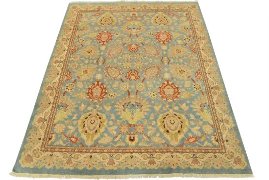 Tabriz Rug 7'10'' x 9'5'' Blue Wool Traditional Hand-Knotted Oriental Carpet