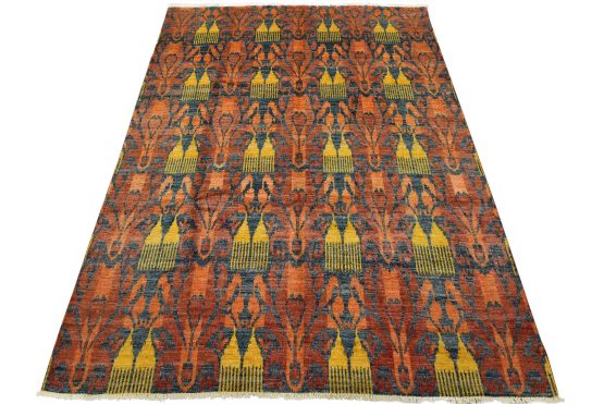 Ikat Rug 7'9'' x 10'2'' Blue Wool Modern Hand-Knotted Oriental Carpet