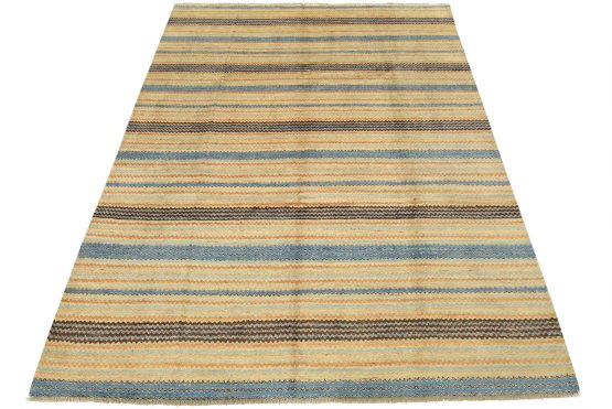 Striped Rug 8' x 10'5'' Multicolor Wool Contemporary Hand-Knotted Carpet
