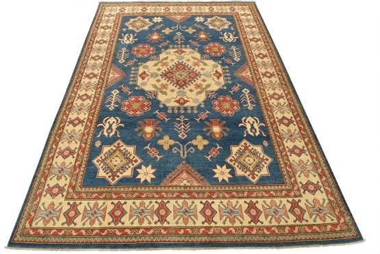 Kazak Rug 8'11'' x 12'1'' Blue Wool Tribal Hand-Knotted Oriental Carpet