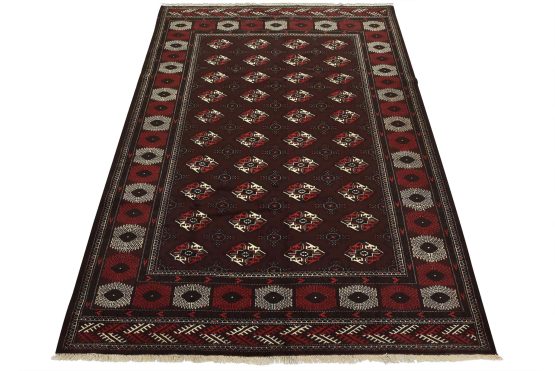 Turkmen Rug 6'11'' x 9'4'' Red Wool Vintage Tribal Hand-Knotted Oriental Carpet