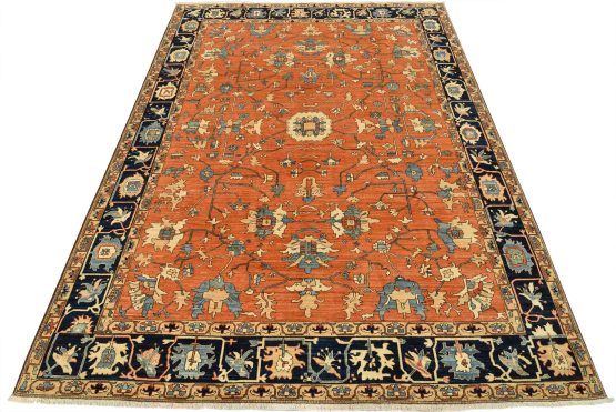 Heriz Ziegler Rug 9'3'' x 11'11'' Orange Wool Traditional Hand-Knotted Carpet