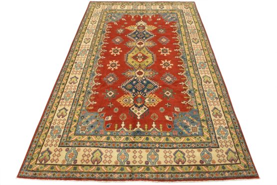Kazak Rug 6'9'' x 9'11'' Red Wool Tribal Hand-Knotted Oriental Carpet