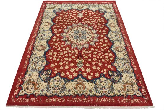 Kashan Rug 9'11'' x 13' Red Wool Vintage Traditional Hand-Knotted Carpet