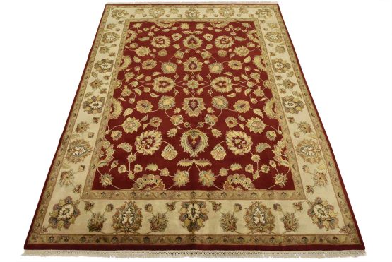 Agra Rug 7'10'' x 10' Red Wool/Silk Traditional Hand-Knotted Oriental Carpet