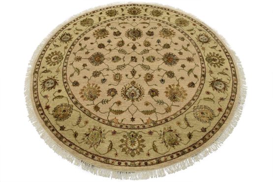 Agra Rug 7'11'' x 8' Beige Wool/Silk Traditional Hand-Knotted Oriental Carpet