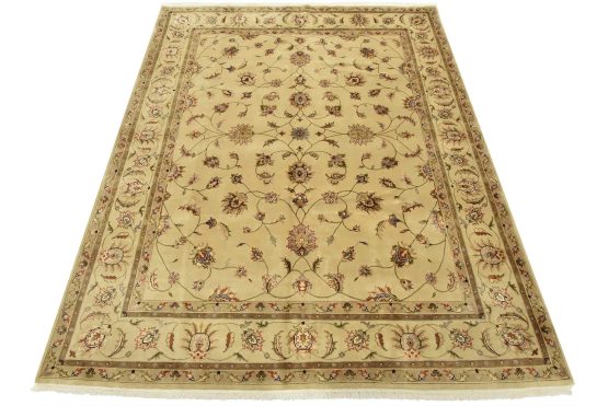 Agra Rug 7'11'' x 9'11'' Beige Wool/Silk Traditional Hand-Knotted Oriental Carpet