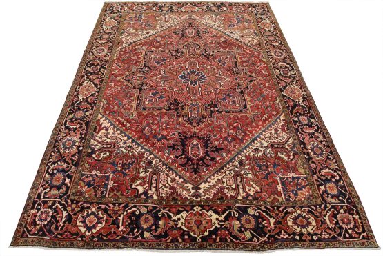 Heriz Rug 9'7'' x 12'5'' Red Wool Vintage Tribal Hand-Knotted Oriental Carpet