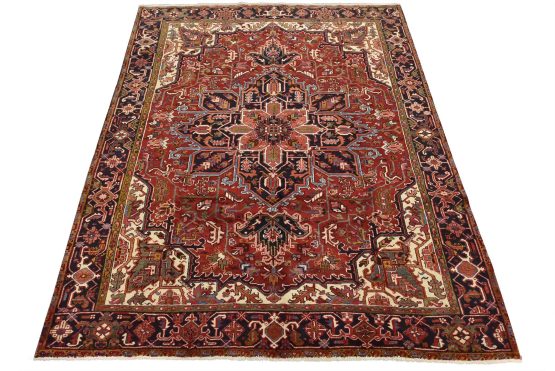 Heriz Rug 7'6'' x 9'2'' Red Wool Vintage Traditional Hand-Knotted Carpet