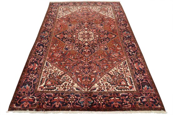 Heriz Rug 9'4'' x 12'8'' Red Wool Vintage Traditional Hand-Knotted Carpet