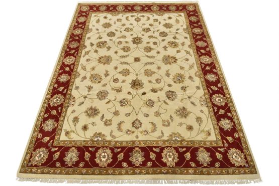 Agra Rug 8'2'' x 10'5'' Ivory Wool/Silk Traditional Hand-Knotted Oriental Carpet