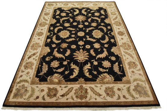 Agra Rug 9'1'' x 12'2'' Black Woo/Silk Traditional Hand-Knotted Oriental Carpet