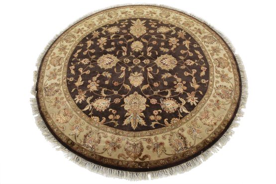 Agra Rug 7' x 7'3'' Brown Wool/Silk Traditional Hand-Knotted Oriental Carpet