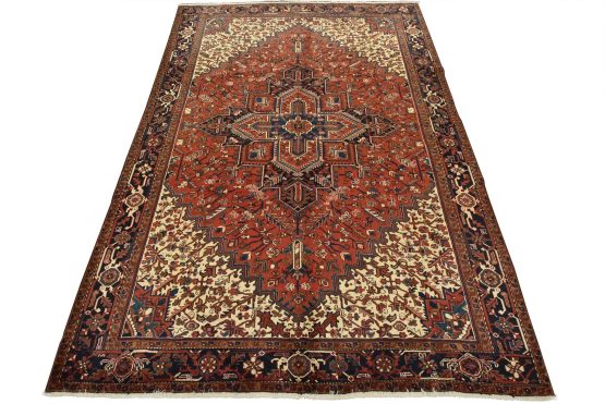 Heriz Rug 8'3'' x 11'8'' Red Wool Vintage Tribal Hand-Knotted Oriental Carpet