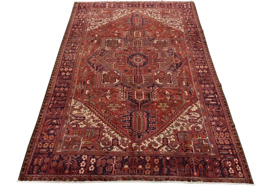 Heriz Rug 9'8'' x 13'1'' Red Wool Vintage Tribal Hand-Knotted Oriental Carpet
