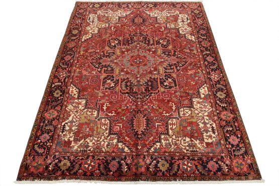 Heriz Rug 9'9'' x 12'6'' Red Wool Vintage Traditional Hand-Knotted Carpet
