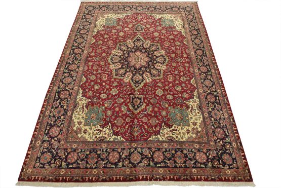 Fine Tabriz Rug 9'7'' x 13'3'' Red Wool Vintage Traditional Hand-Knotted Carpet