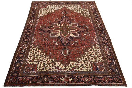 Heriz Rug 8'6'' x 10'3'' Red Wool Vintage Tribal Hand-Knotted Oriental Carpet