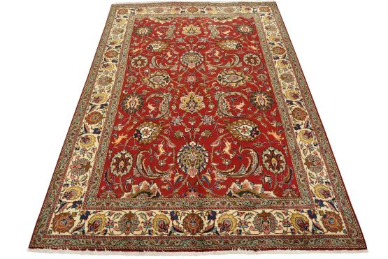 Tabriz Rug 8'1'' x 10'9'' Red Wool Vintage Traditional Hand-Knotted Carpet