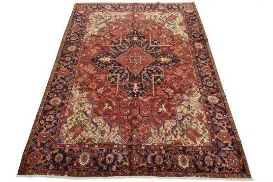 Heriz Rug 9'9'' x 12'10'' Red Wool Vintage Traditional Hand-Knotted Carpet