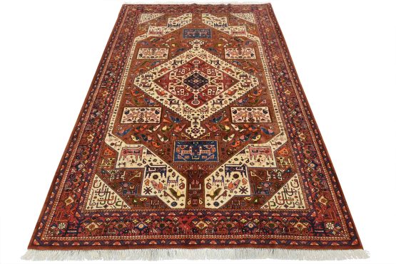 Fine Quchan Rug 6'7'' x 9'6'' Brown Wool/Silk Hand-Knotted Oriental Carpet