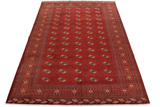 Turkmen Rug 9''11'' x 12'6'' Red Wool Vintage Tribal Hand-Knotted Carpet