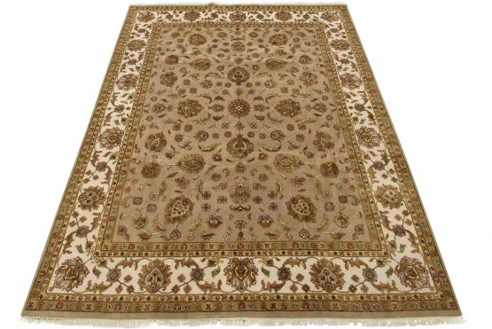 Agra Rug 8'1'' x 10'2'' Beige Wool/Silk Traditional Hand-Knotted Oriental Carpet