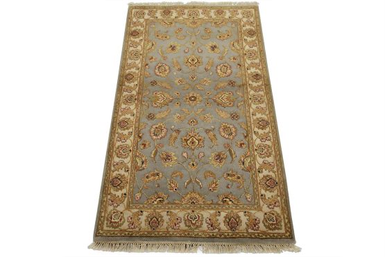 Agra Rug 3' x 5'1'' Blue Wool/Silk Traditional Hand-Knotted Oriental Carpet