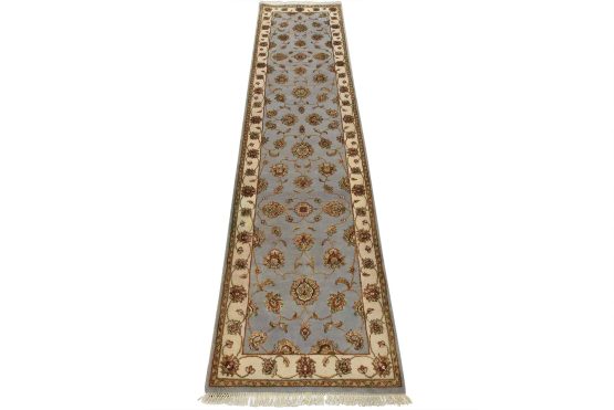 Agra Runner 2'6'' x 10' Blue Wool/Silk Traditional Hand-Knotted Oriental Rug