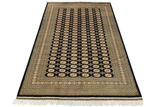 Bokhara Rug 7'3'' x 10' Black Wool Tribal Hand-Knotted Oriental Carpet