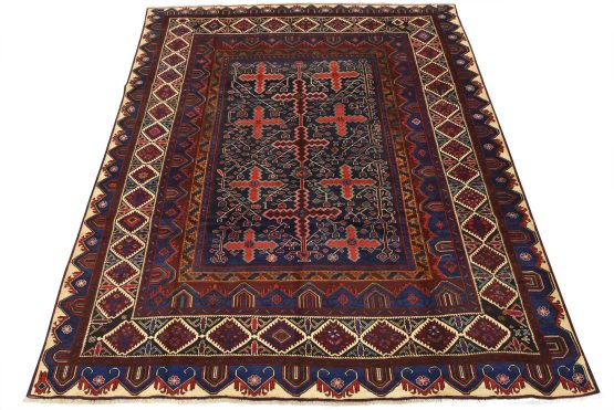 Baloch Rug 10' x 11'5'' Blue Wool Vintage Tribal Hand-Knotted Oriental Carpet