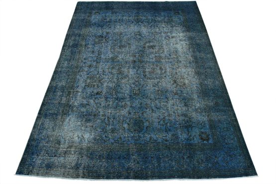 Tabriz Rug 9'10'' x 12'10'' Blue Wool Vintage Overdyed Hand-Knotted Carpet