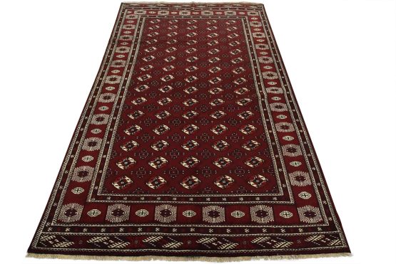 Turkmen Rug 8'1'' x 12'5'' Red Wool Vintage Tribal Hand-Knotted Oriental Carpet