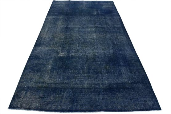 Tabriz Rug 8'11'' x 13'8'' Blue Wool Vintage Overdyed Hand-Knotted Carpet